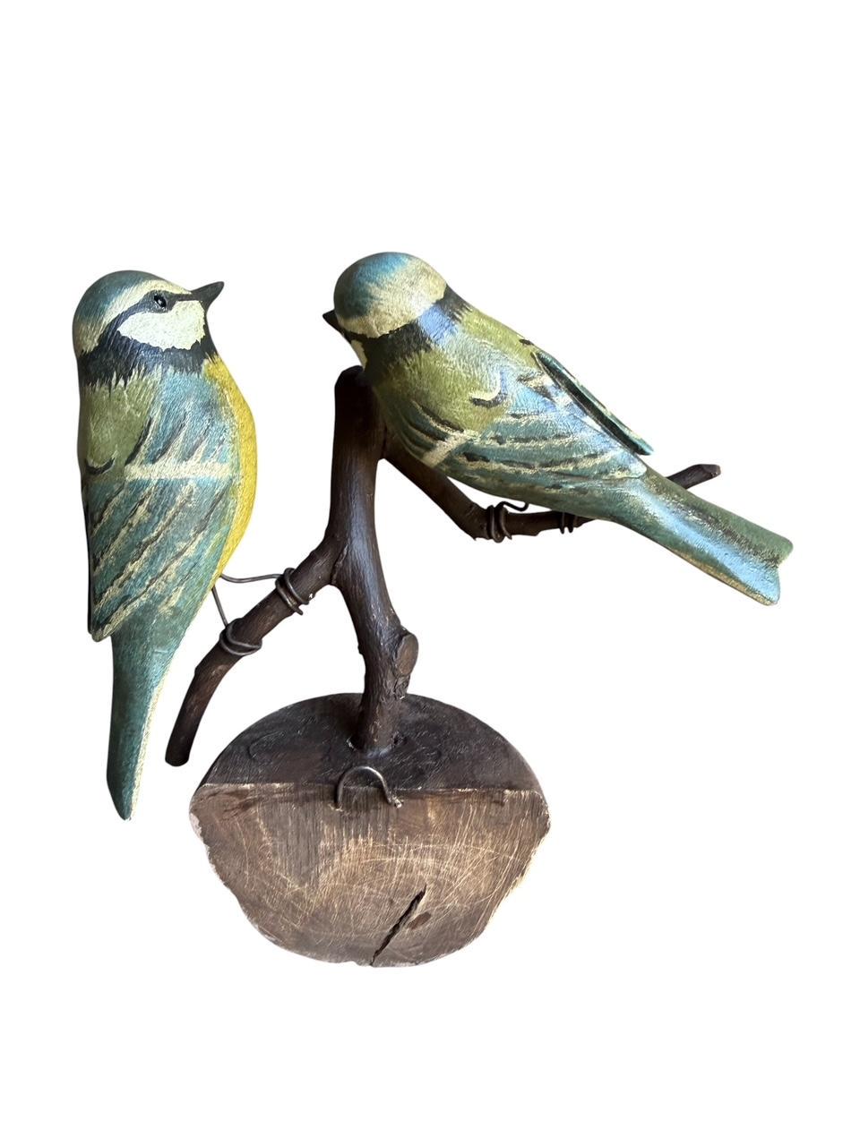 Austrian Folk Art Carved Wood Bird Pair #70, 1930s