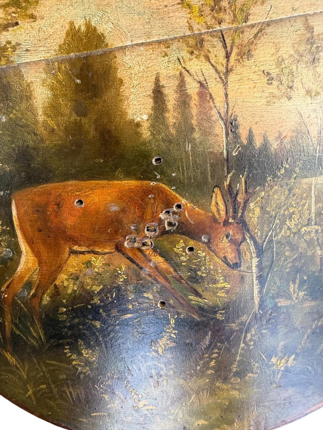 1940s German Painted Wood Shooting Target with Bullet Holes, Black Forest Decor