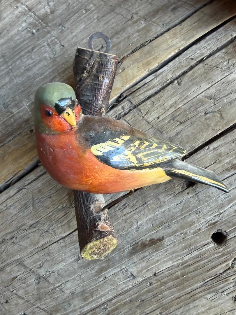 Austrian Folk Art Carved Wood Bird #69, 1930s