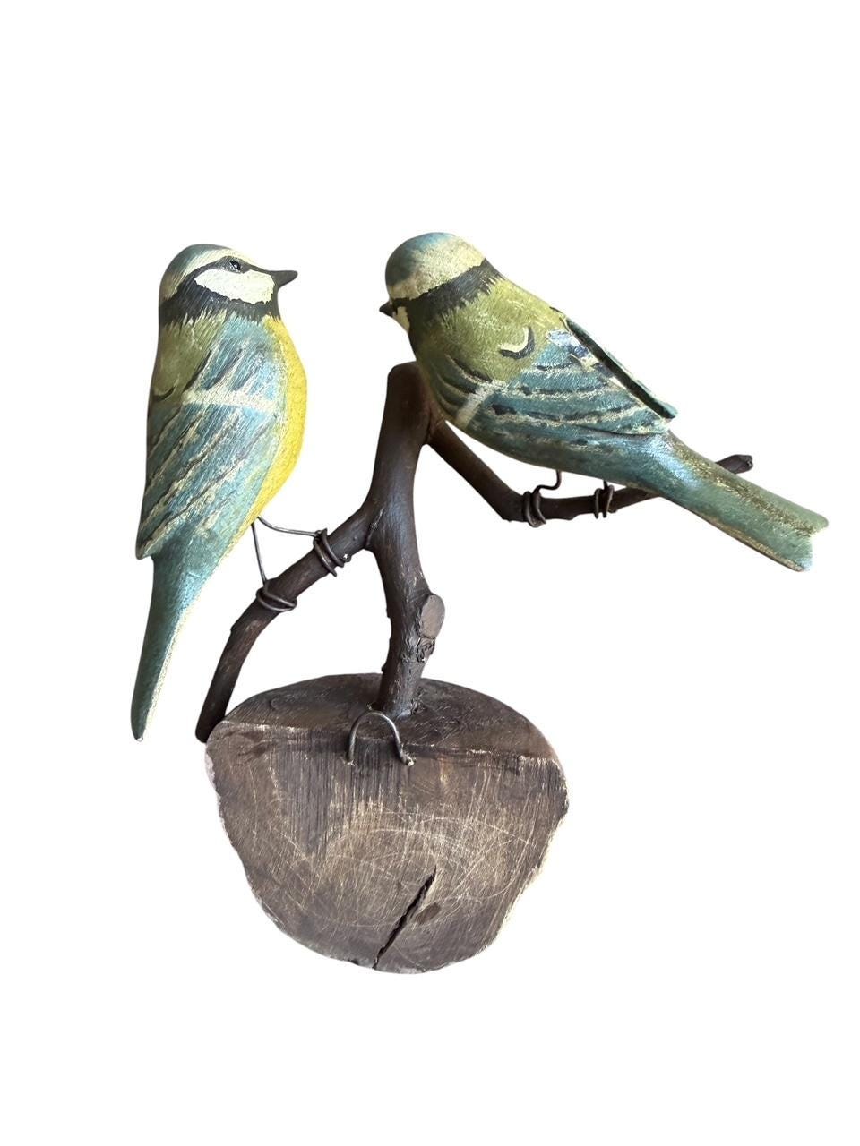 Austrian Folk Art Carved Wood Bird Pair #70, 1930s