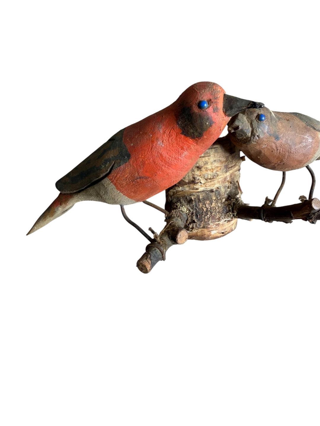 Austrian Folk Art Carved Wood Bird Pair #82, 1930s