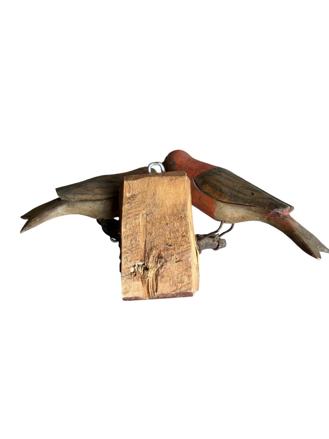Austrian Folk Art Carved Wood Bird Pair #82, 1930s
