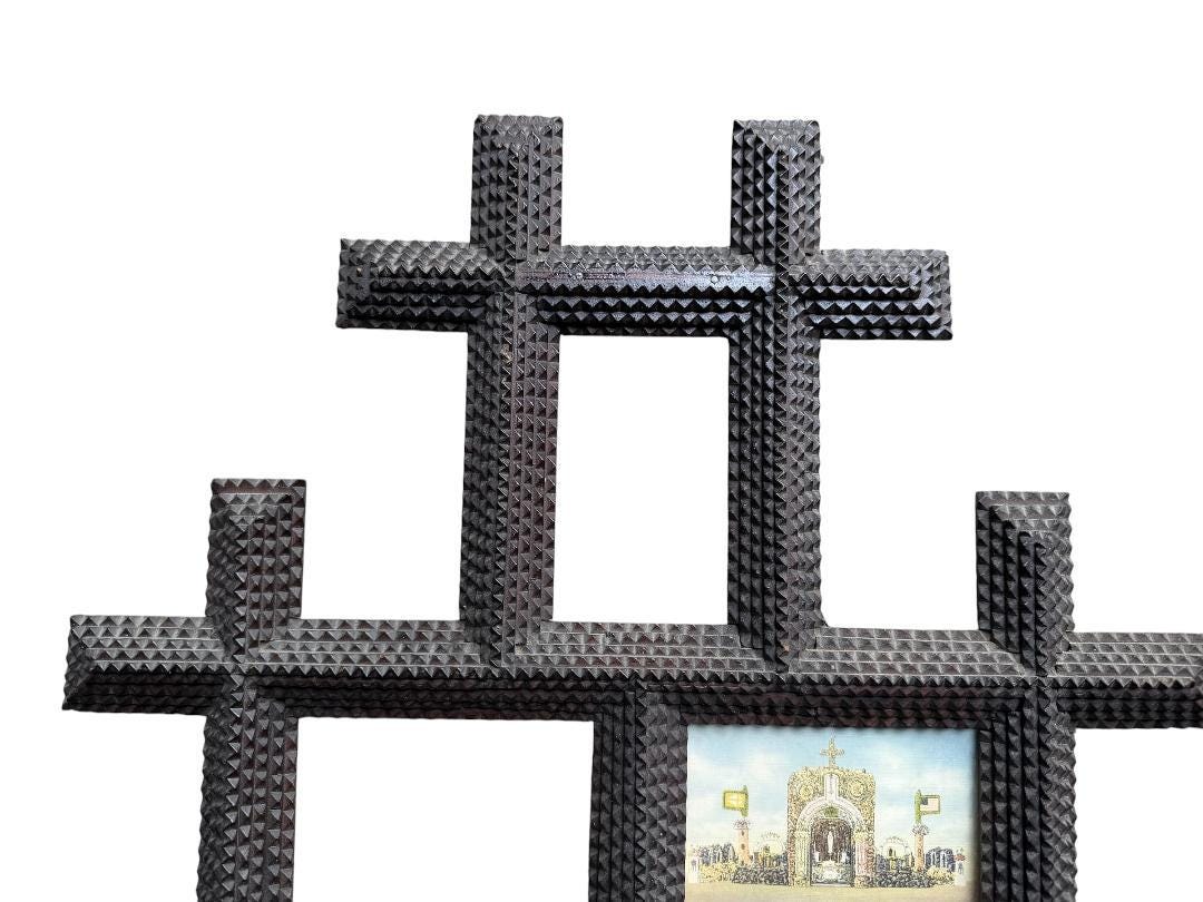 Large Tramp Art Frame, 31 x 25 Inches, 1900s