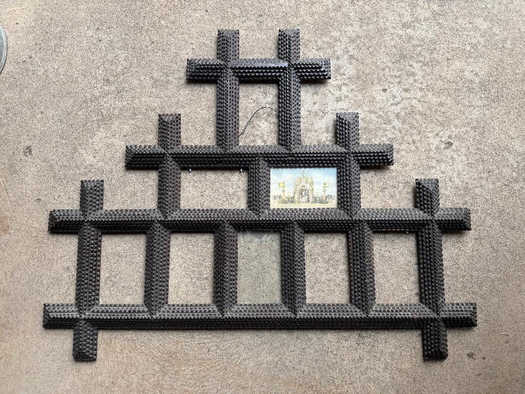 Large Tramp Art Frame, 31 x 25 Inches, 1900s