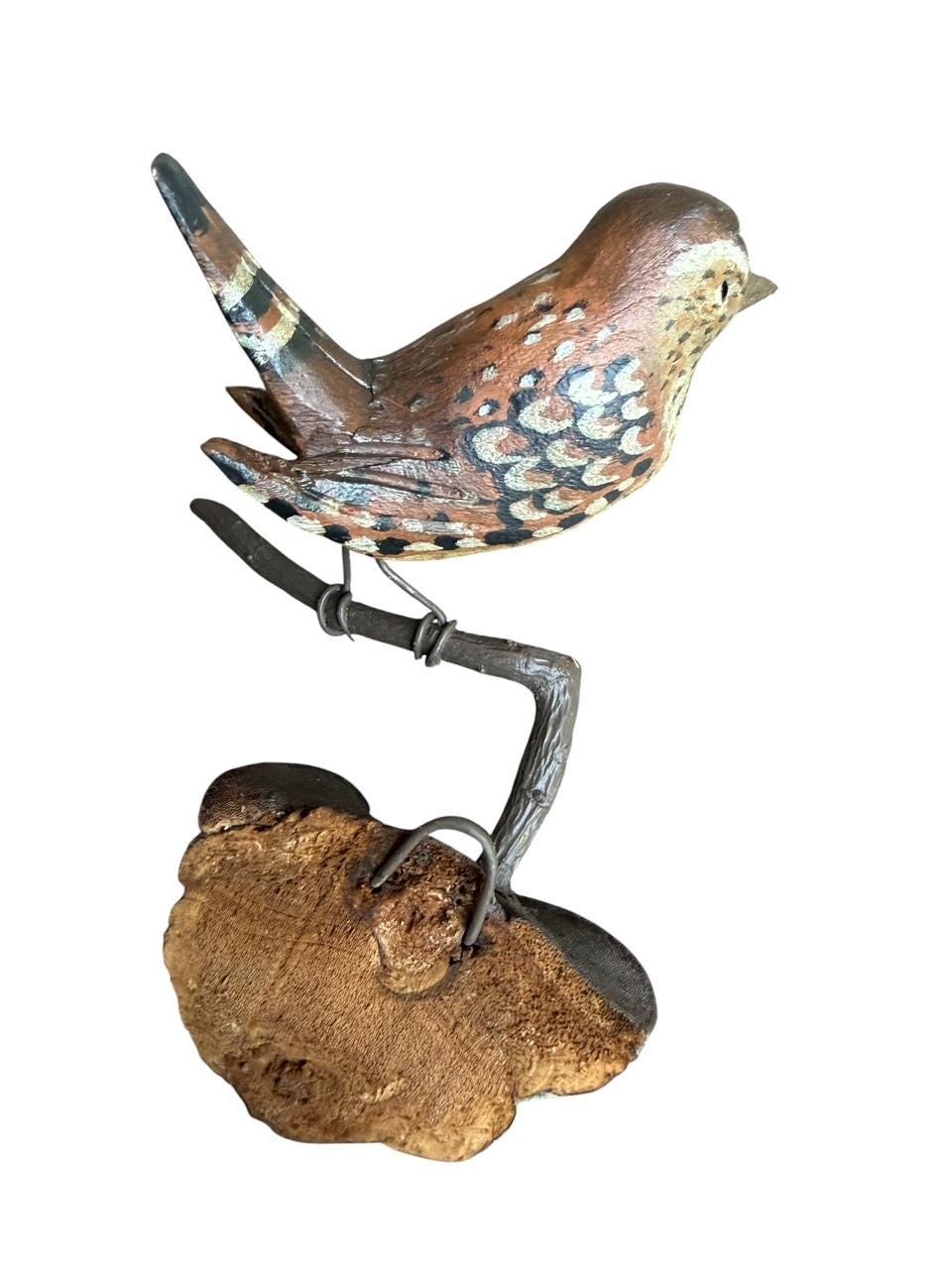 Austrian Folk Art Carved Wood Wren #94, 1930s