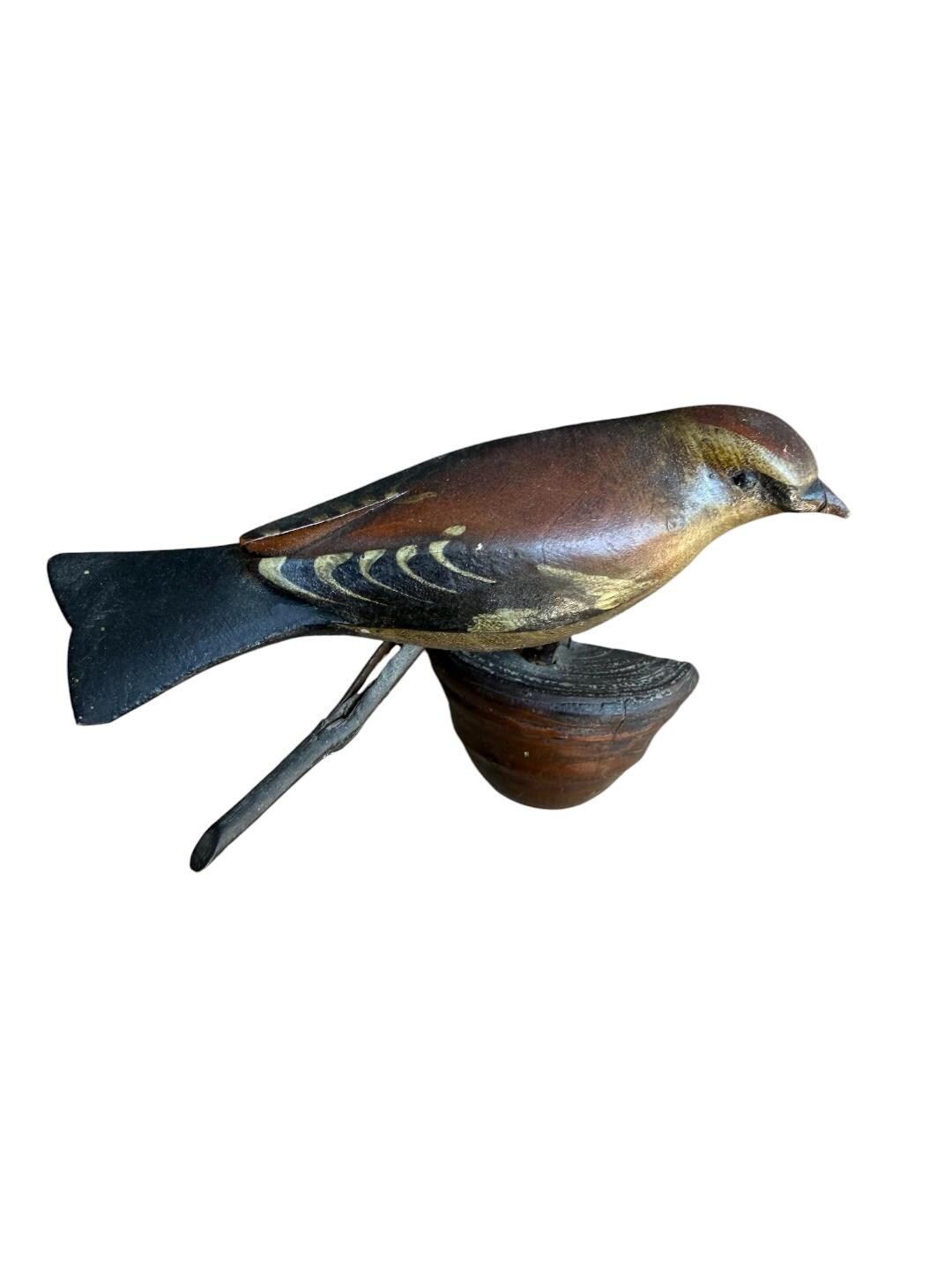 Austrian Folk Art Carved Wood Chaffinch, 4 Inches, 1930s