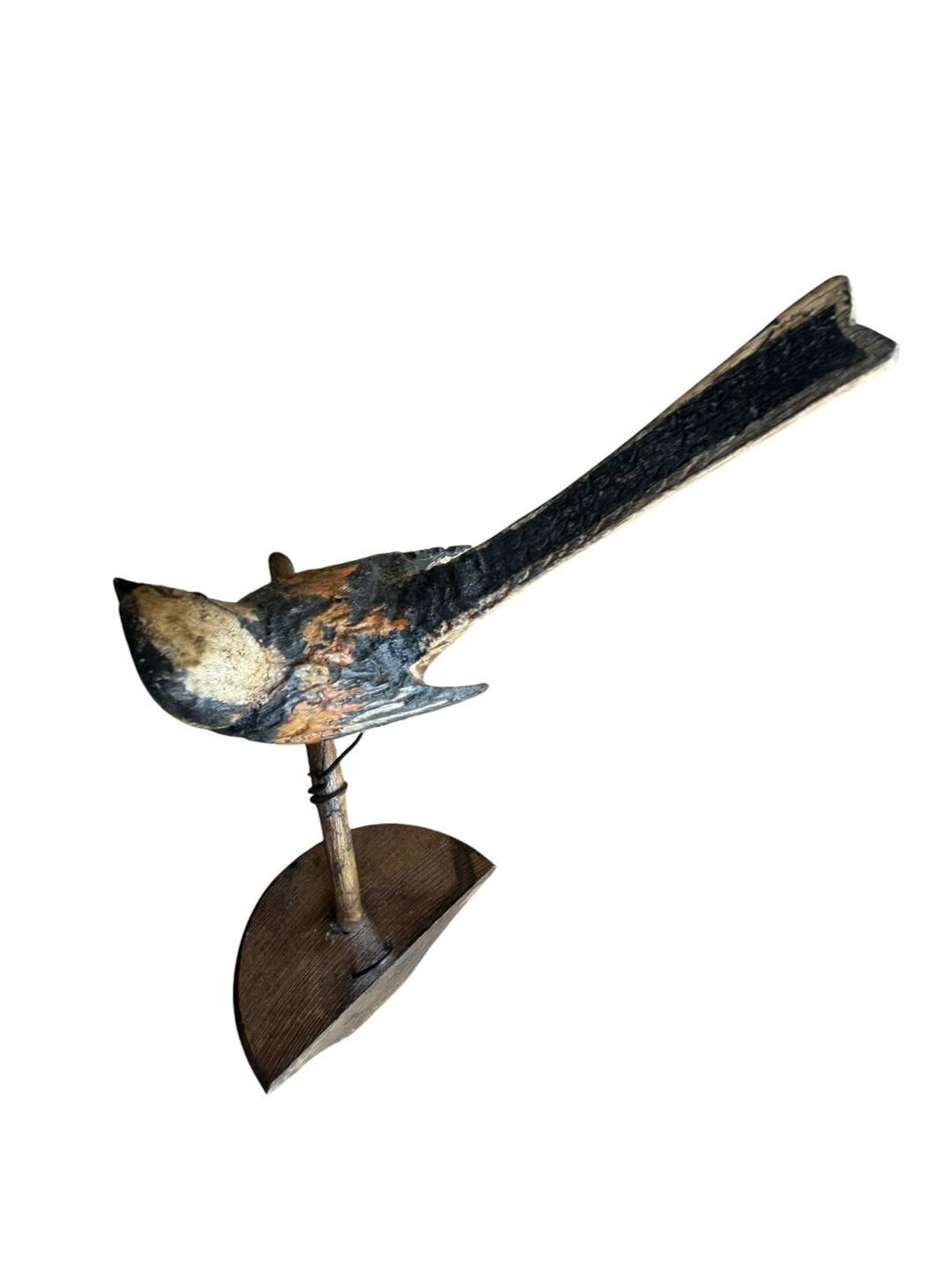 Austrian Folk Art Carved Wood Wren, 7.75 Inches, 1930s