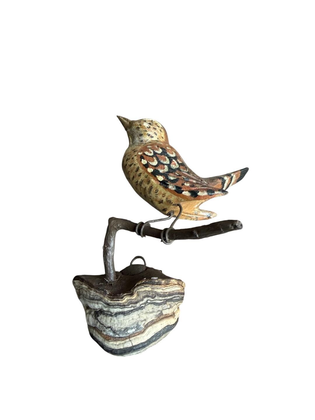 Austrian Folk Art Carved Wood Wren #94, 1930s