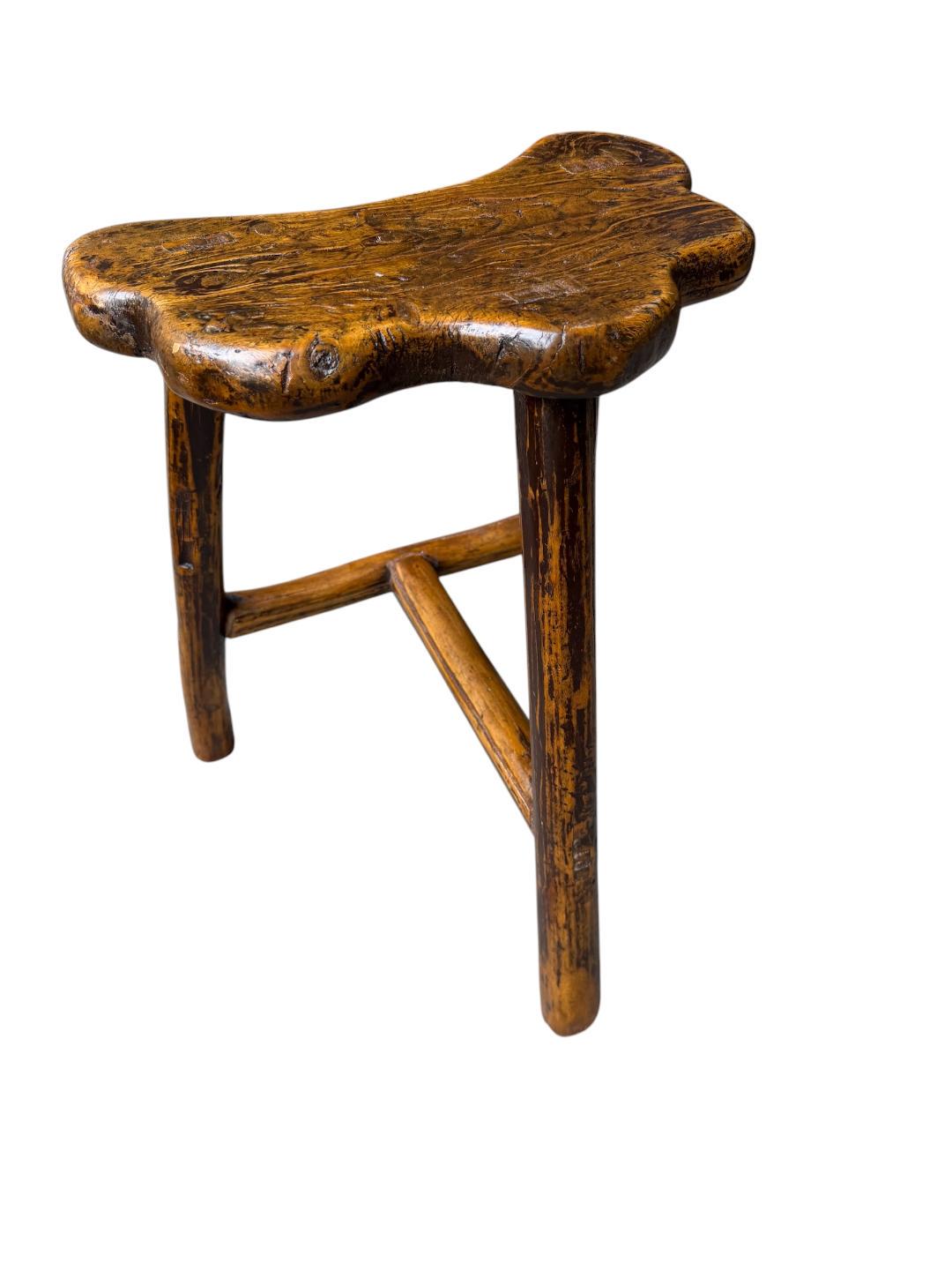 Antique Wood Three-Legged Stool, 1900s
