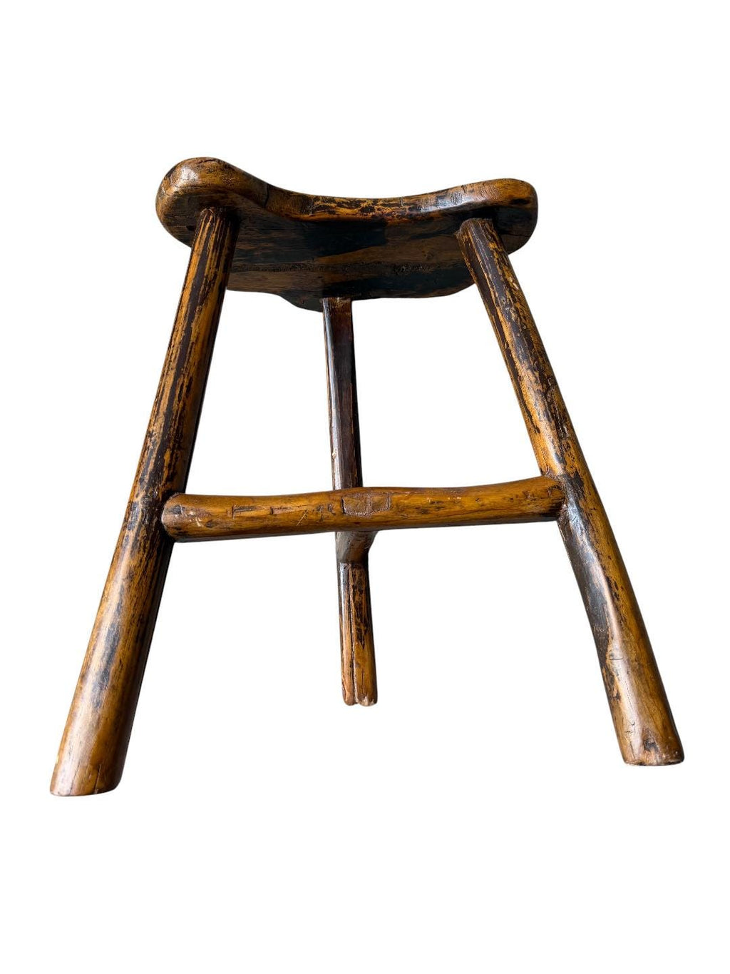 Antique Wood Three-Legged Stool, 1900s