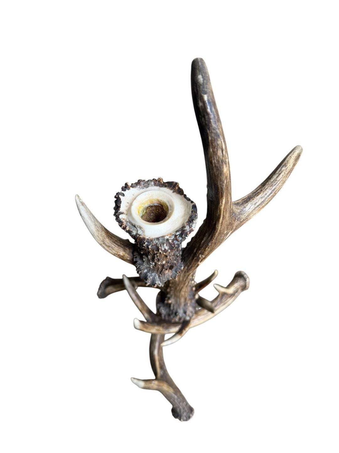 Black Forest Antler Candelabra, Rustic Alpine Candle Holder