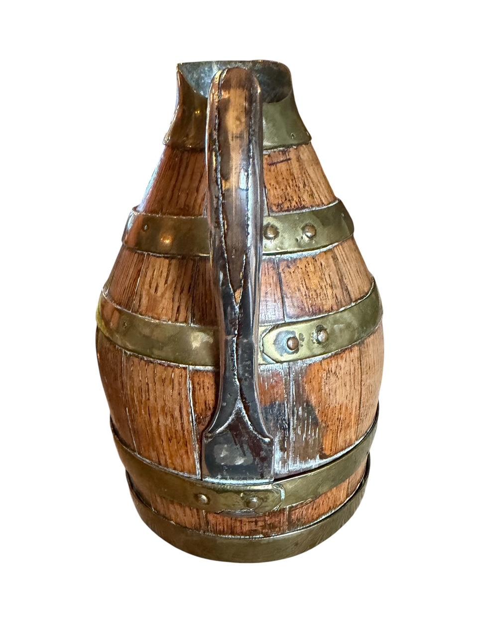 Vintage French Oak and Brass Banded Pitcher, 1900s