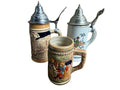 Set of 3 Vintage German Beer Steins, 3.5 to 6 Inches Tall