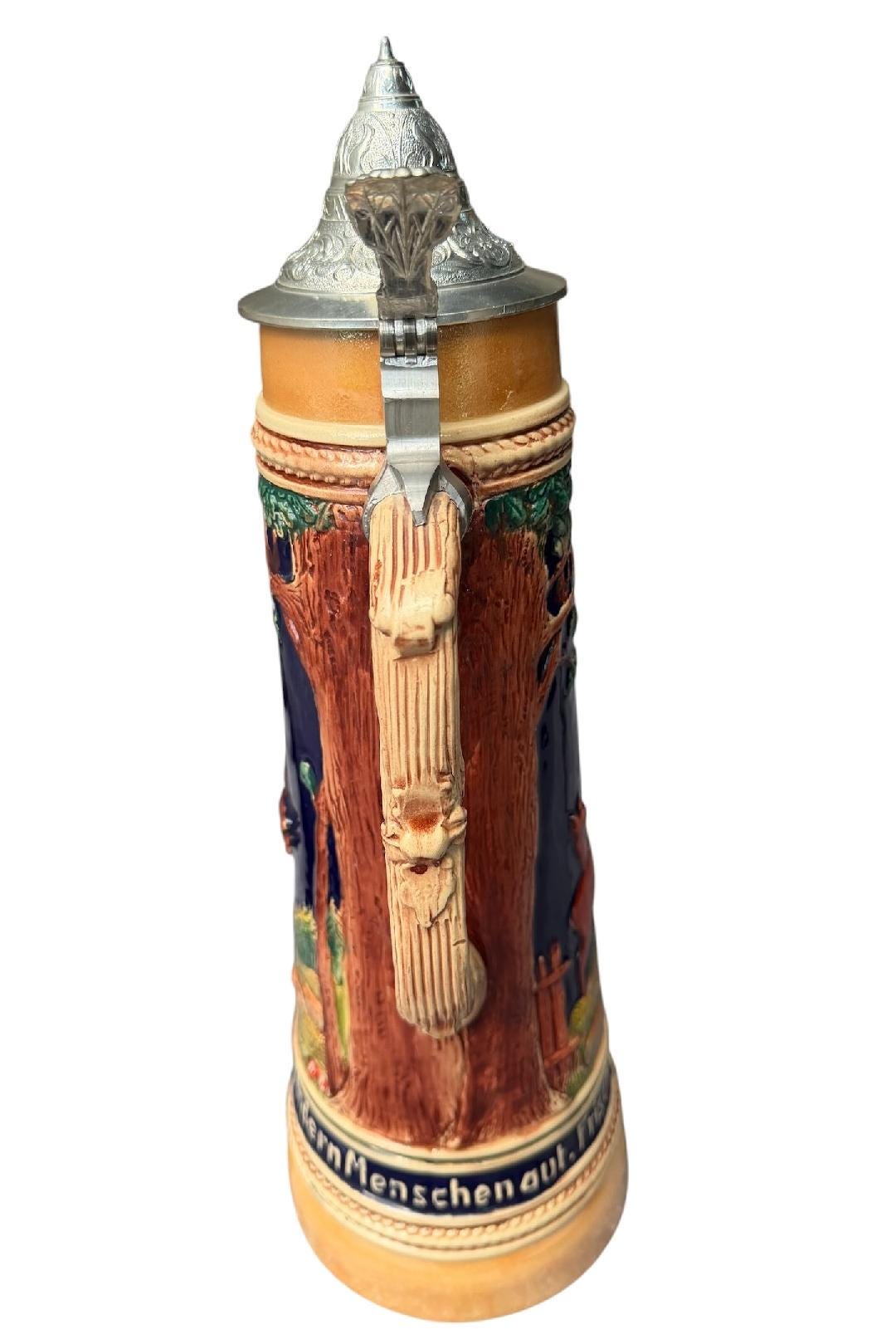 Large 2L German Stein with Stag, Deer, and Trees