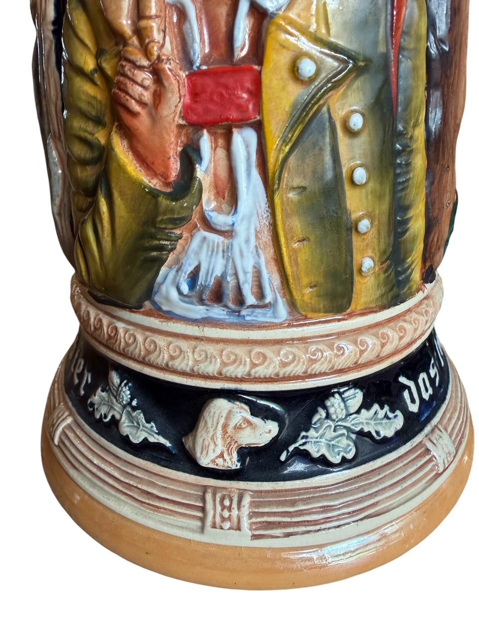 Large 2L German Stein with Hunter, Stag, and Squirrel Handle
