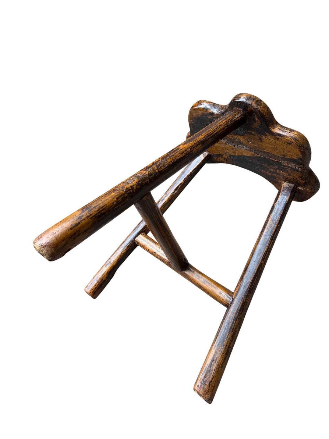 Antique Wood Three-Legged Stool, 1900s