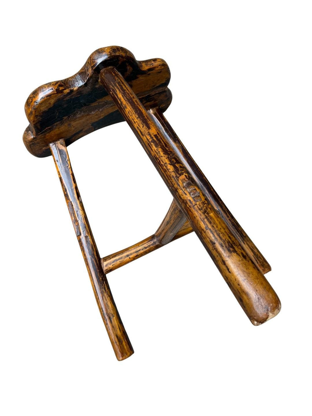 Antique Wood Three-Legged Stool, 1900s