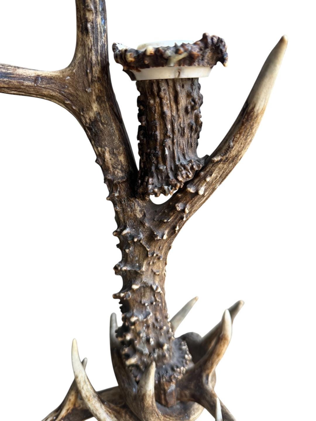 Black Forest Antler Candelabra, Rustic Alpine Candle Holder