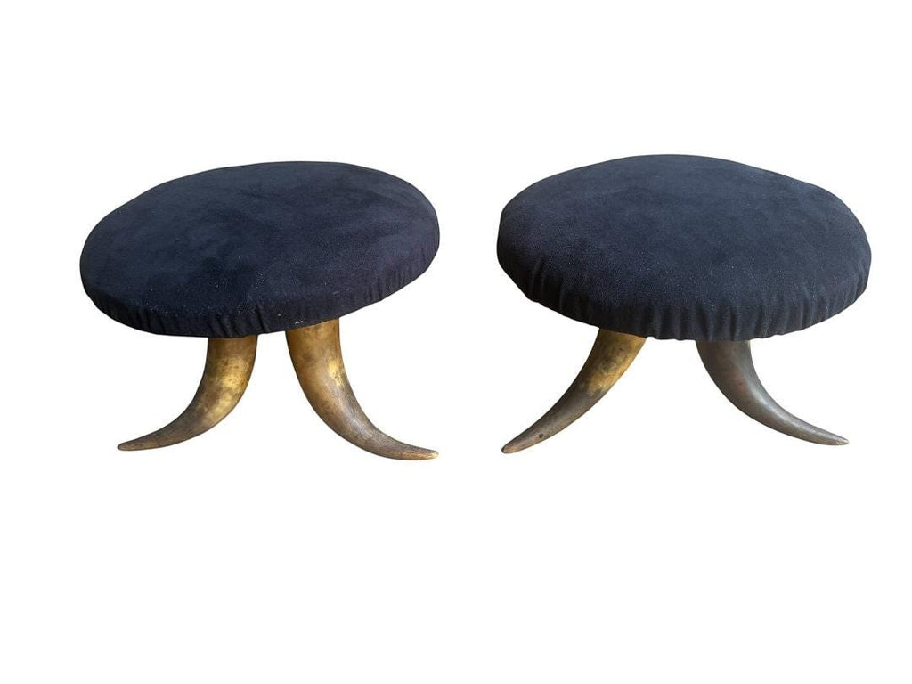 Vintage Pair of Western Horn Stools, 7.5 Inches Tall