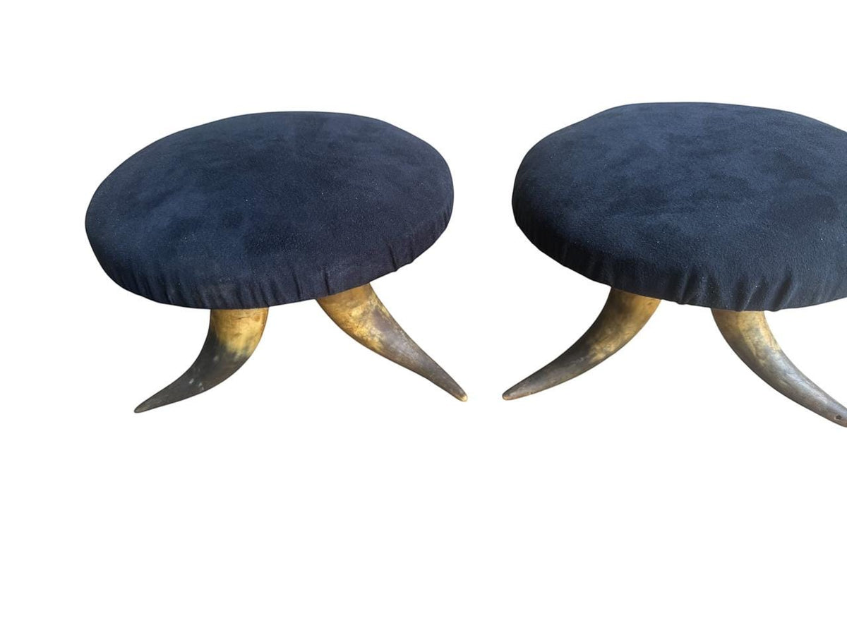 Vintage Pair of Western Horn Stools, 7.5 Inches Tall