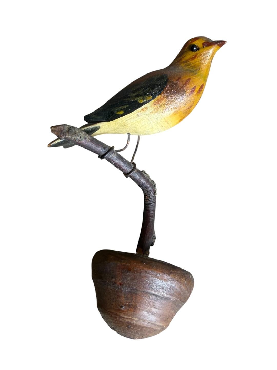 Austrian Folk Art Carved Wood Wren