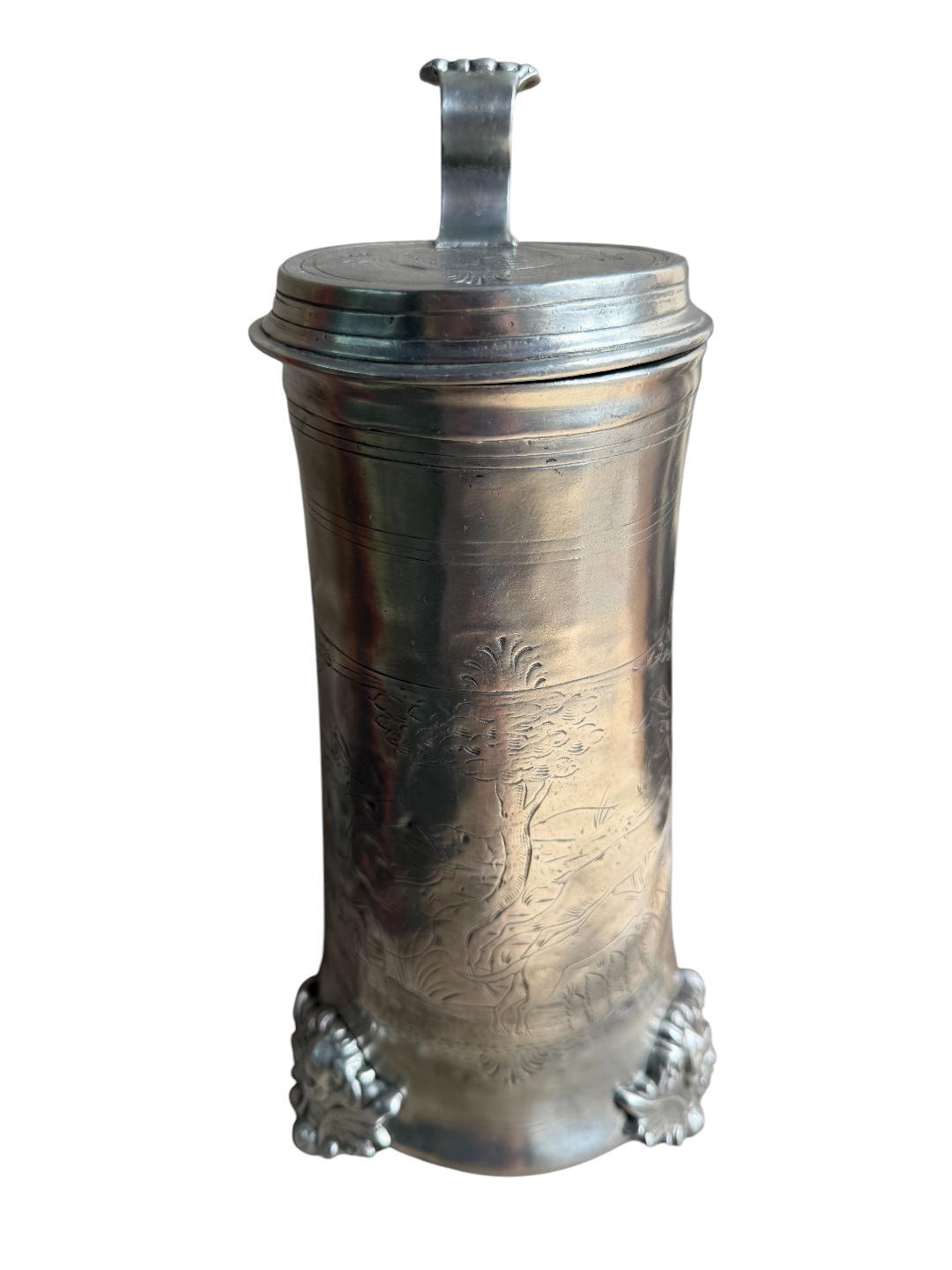 1970s Pewter Stein with Hunting Scene, Hunter and Deer