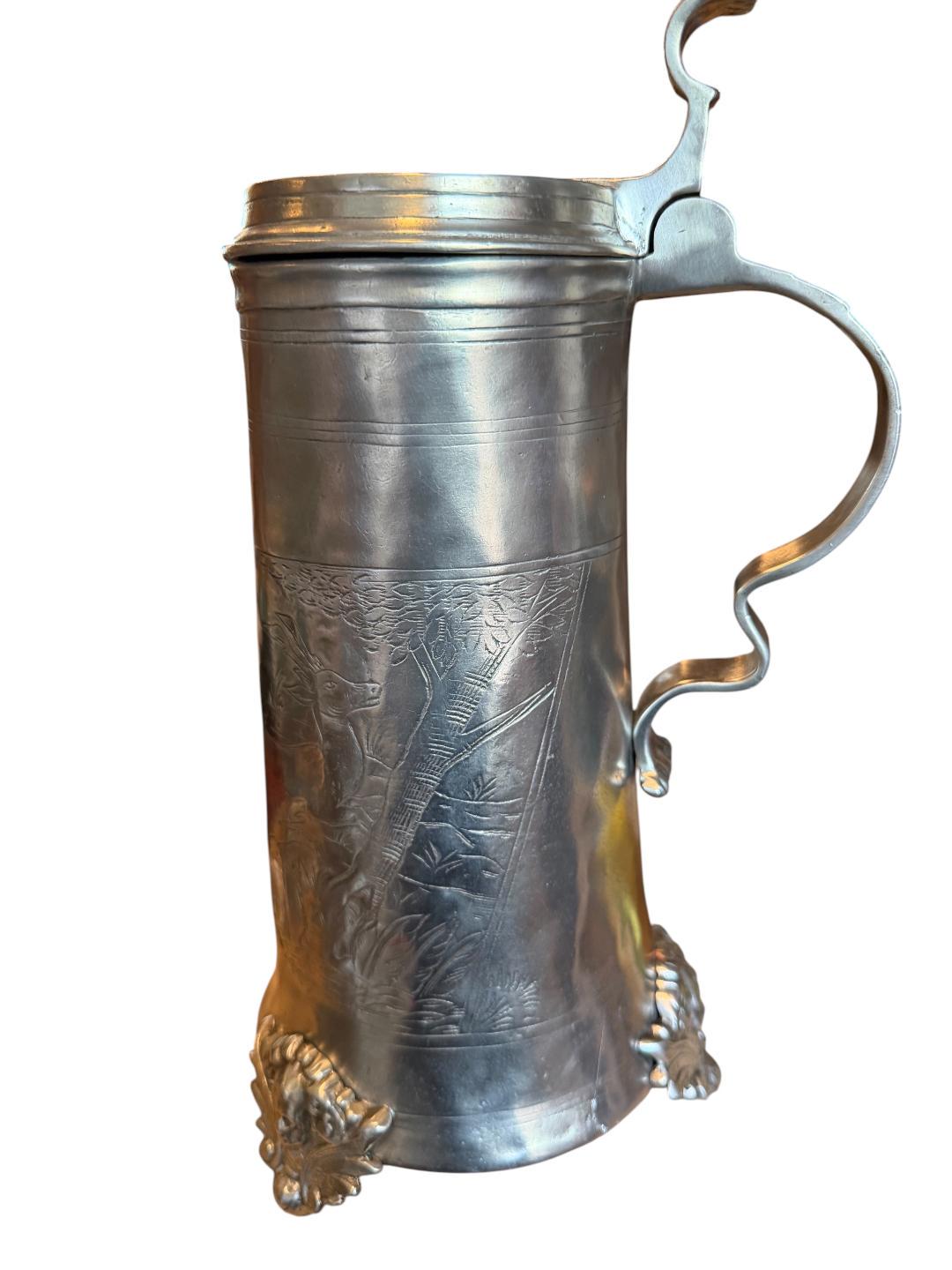 1970s Pewter Stein with Hunting Scene, Hunter and Deer