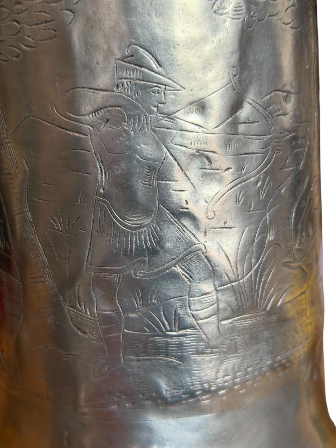 1970s Pewter Stein with Hunting Scene, Hunter and Deer