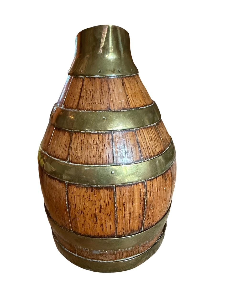 Vintage French Oak and Brass Banded Pitcher, 1900s