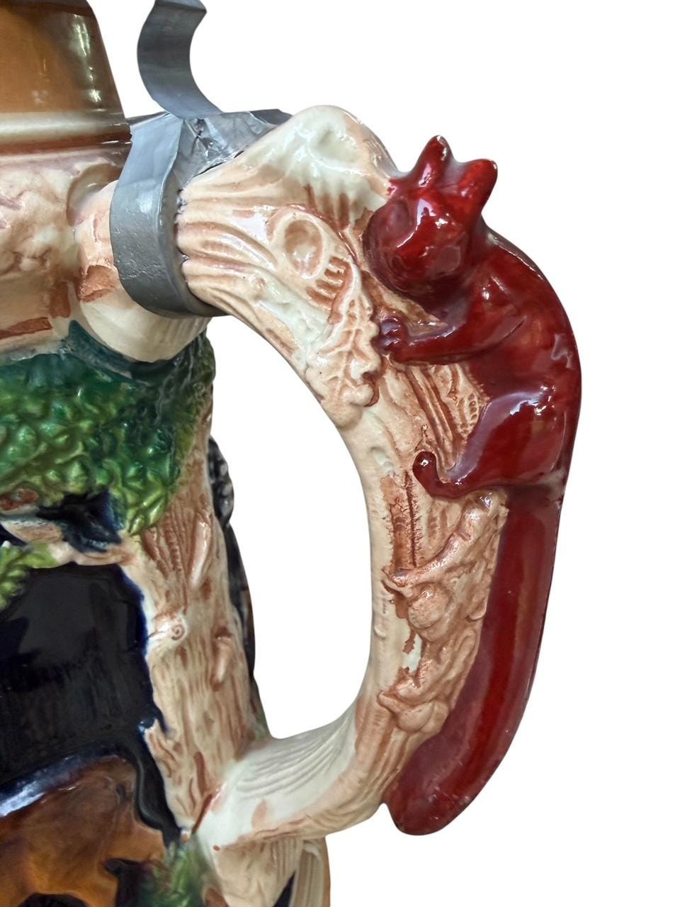 Large 2L German Stein with Hunter, Stag, and Squirrel Handle