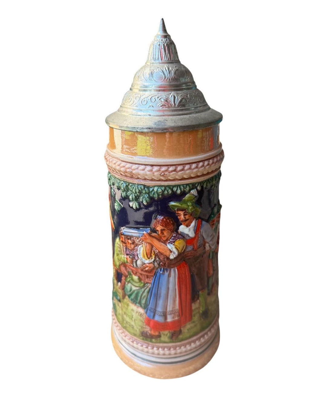 Vintage German Stein with Hunter, Stag, and Shooting Motif