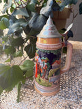 Vintage German Stein with Hunter, Stag, and Shooting Motif