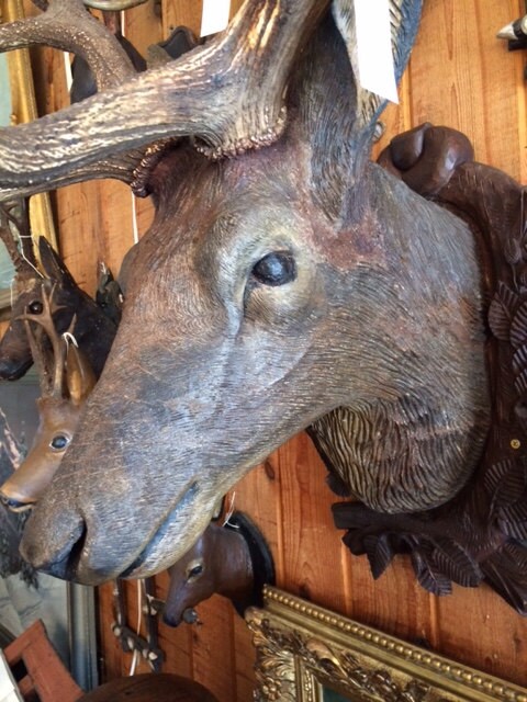 Wood Carved Antique Deer Stag Head Trophy