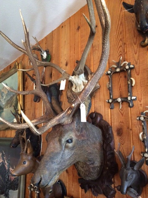 Wood Carved Antique Deer Stag Head Trophy